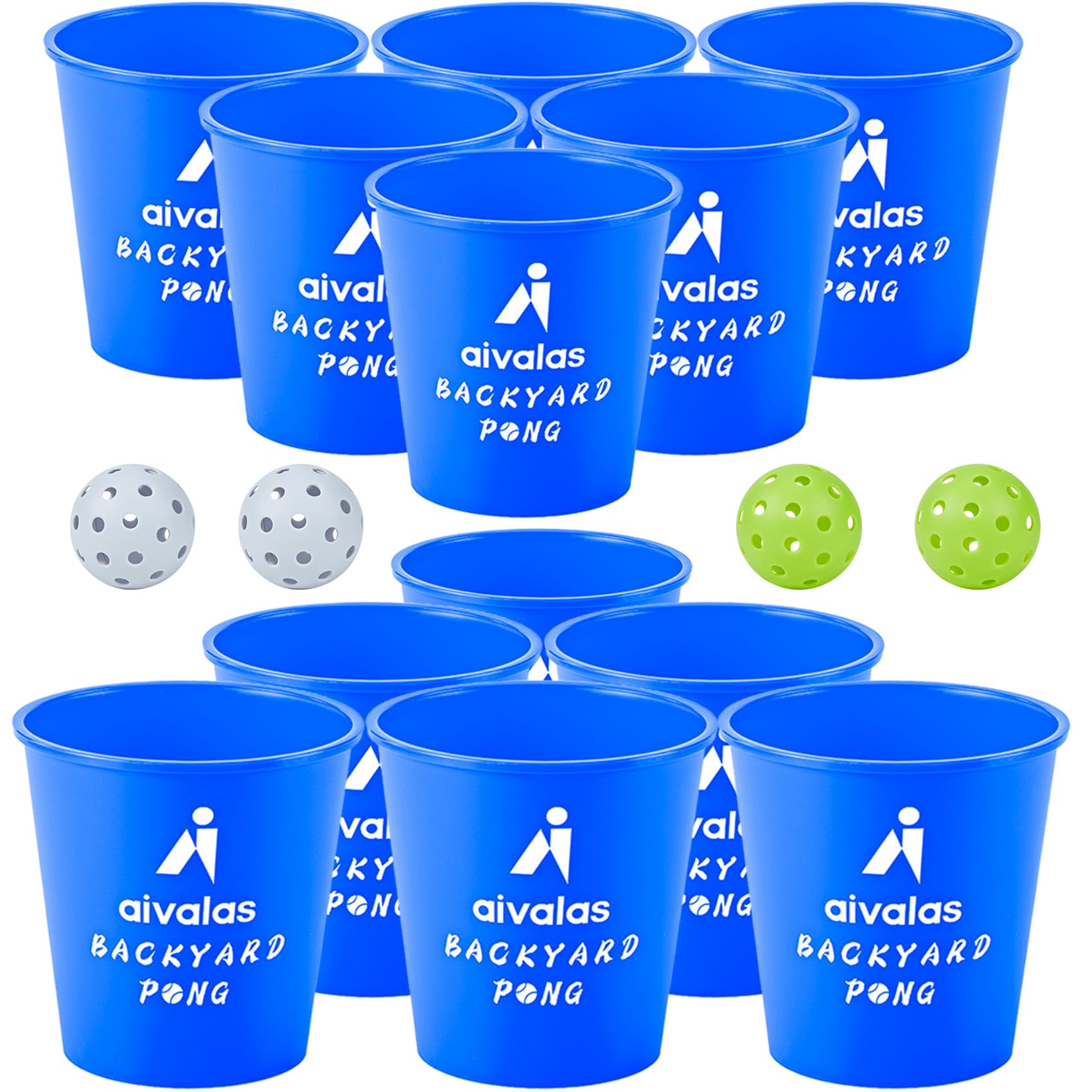Aivalas Yard Pong Outdoor Games, Giant Yard Games Set with 12 Buckets and Balls for Adults and Family, Toss Game Throwing Games for Beach, Camping, Lawn and Backyard Image