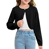 Girls Long Sleeve Bolero Cardigan Sweater Kids Cute Button Knit Shrug Cropped Sweaters Tops