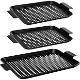 Teecyhooo 3 Pack Grill Tray for Outdoor Grill Stainless Steel Nonstick Grilling Baskets with Holes and Handles Heavy Duty Per