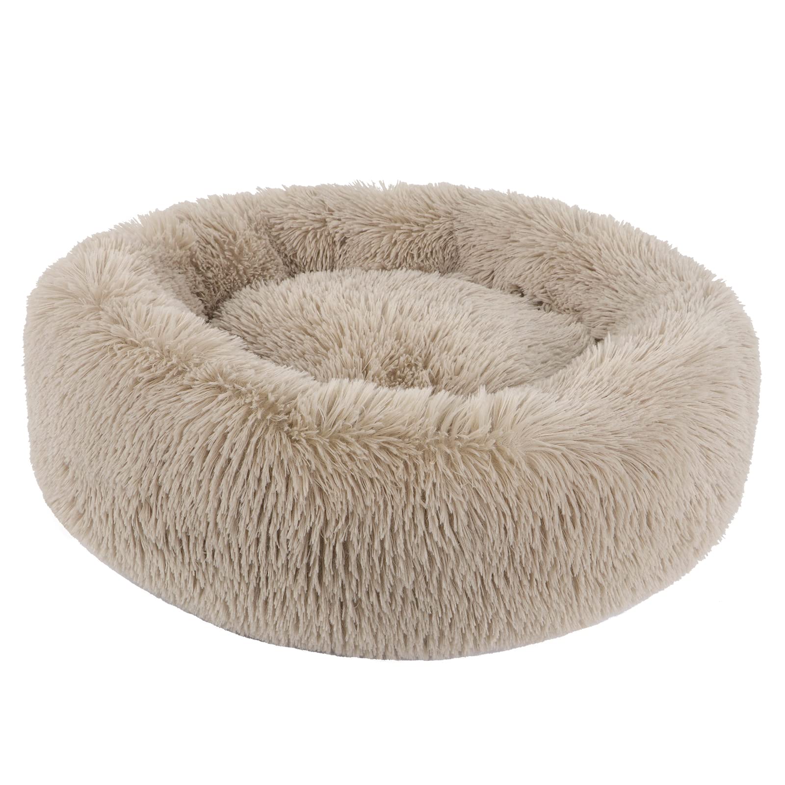 BVAGSS Anxiety Dog Bed, Round Plush Donut Dog Bed Cat Bed Marshmallow Fluffy Cuddler Washable Calming Puppy Bed for Small Dogs XH034 (Diameter:40 cm, Light Brown)