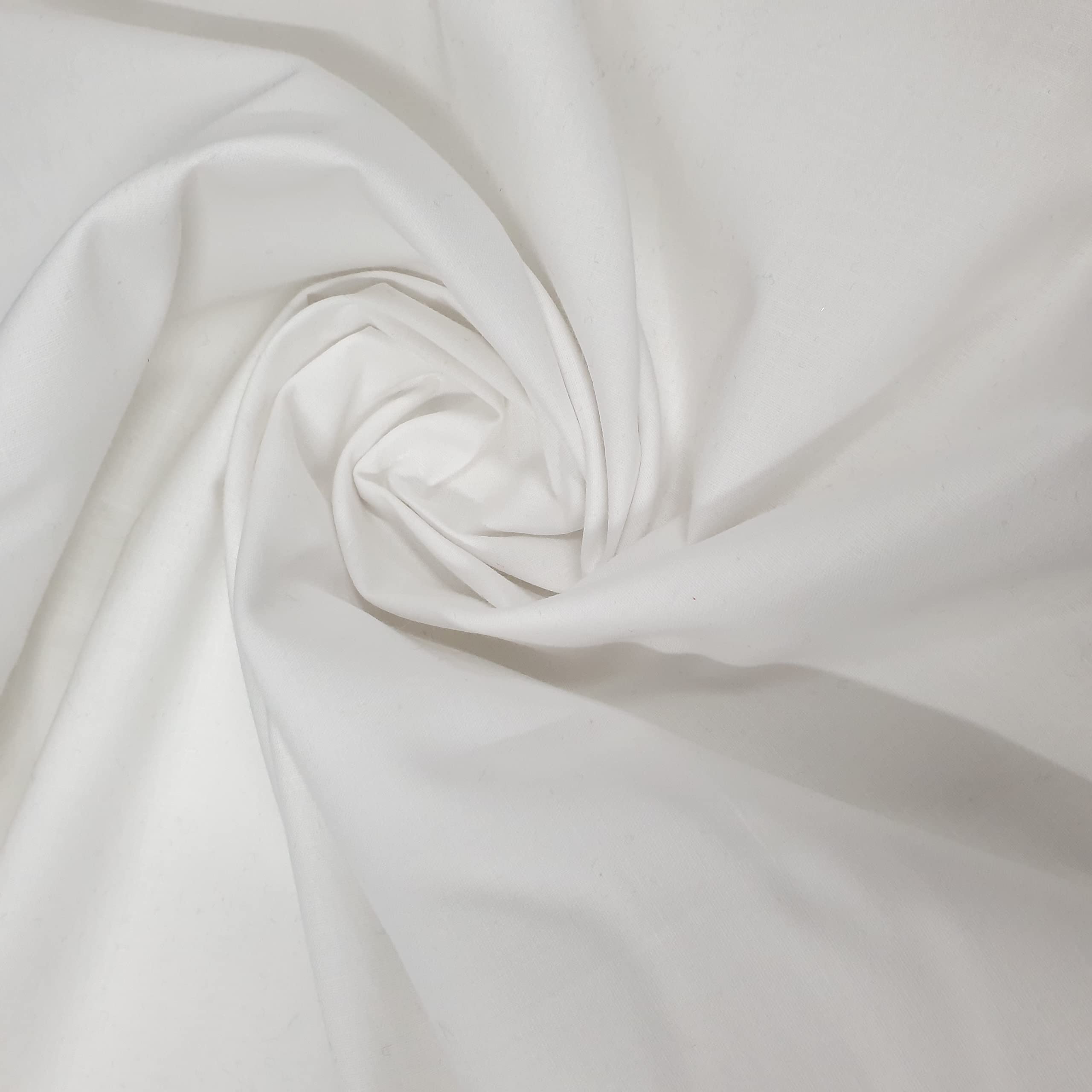 Plain 100% Cotton Egyptian Cambric Poplin Craft Soft Dress Material Fabric 44" (5 Meter, WHITE)
