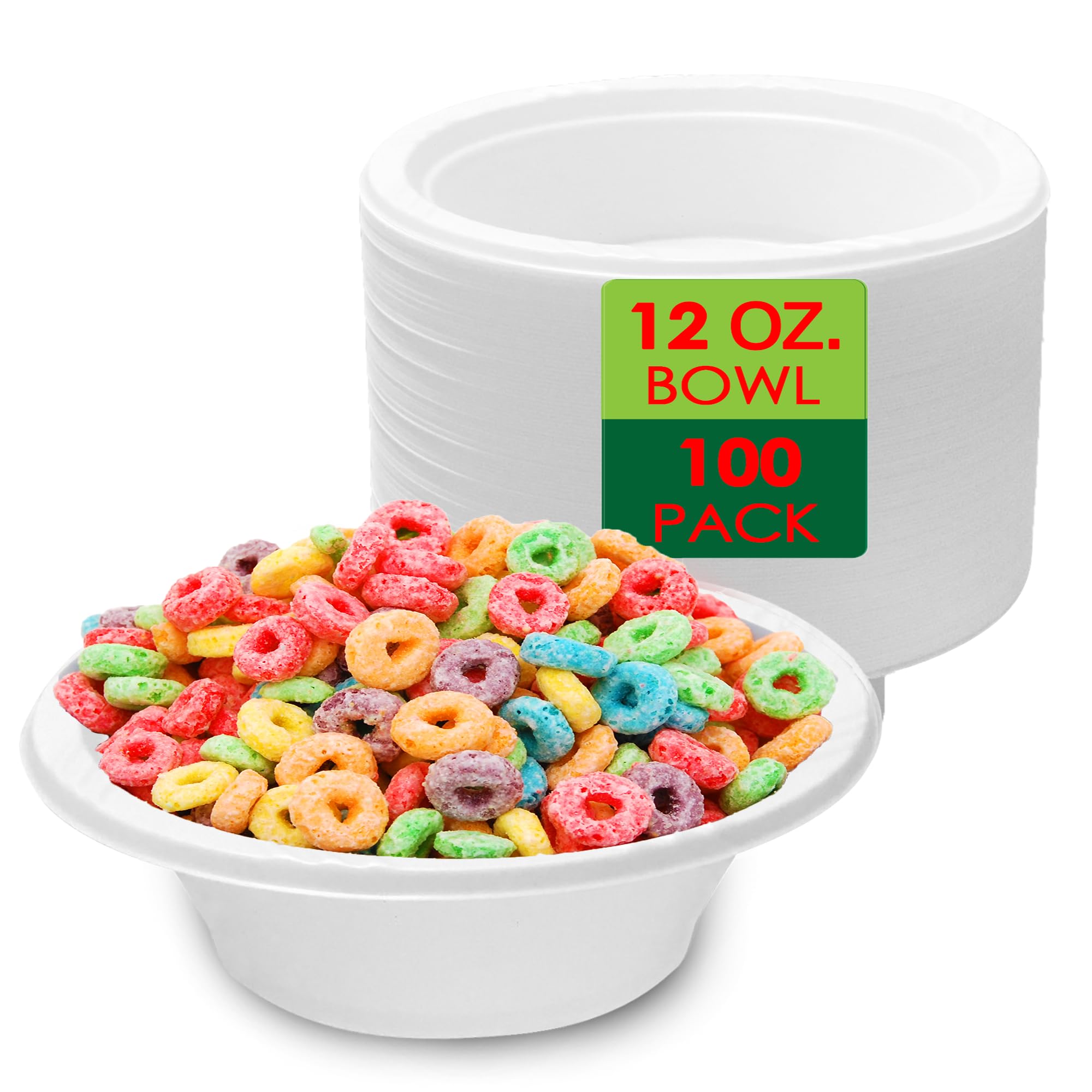 White Plastic Soup Bowls Dinnerware Plates Microwavable Home Office Kitchen Party Picnic For Hot Cold Dessert Salad Cereal Snack Use Disposable BPA Free 12 Oz 100 Pack