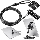 AboveTEK iPad Lock Security Cable w/Adhesive Plates, 6Ft Keyless 4 Digit Combination Tablet Lock Kit, Anti-Theft Hardware Locking Cable for iPhone Cell Phone MacBook Laptop in Showroom Retail Store