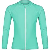 Tame the Sun Girls Long Sleeve UPF 50+ Rash Guard Swim Shirt - One Piece Zipper Toddler Swim Shirt for Girls
