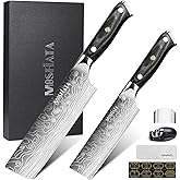 MOSFiATA Nakiri Kitchen Knife, 7”&5.5" Chef Knife Set, Ultra Sharp German Stainless Steel Cleaver Cooking Knife with Ergonomic Handle Gift Box