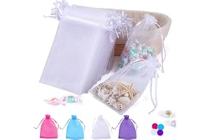 Angooni 100PCS 4x6 Inch Organza Gift Bags for Jewelry Party Wedding Favor, Premium Sheer Gift Drawstring Pouch Candy Bags(White)