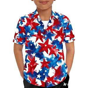 American Flag Boys Hawaiian Shirts:4th of July Button Down Shirt Boys Patriotic Short Sleeve Independence Day Tee Tops