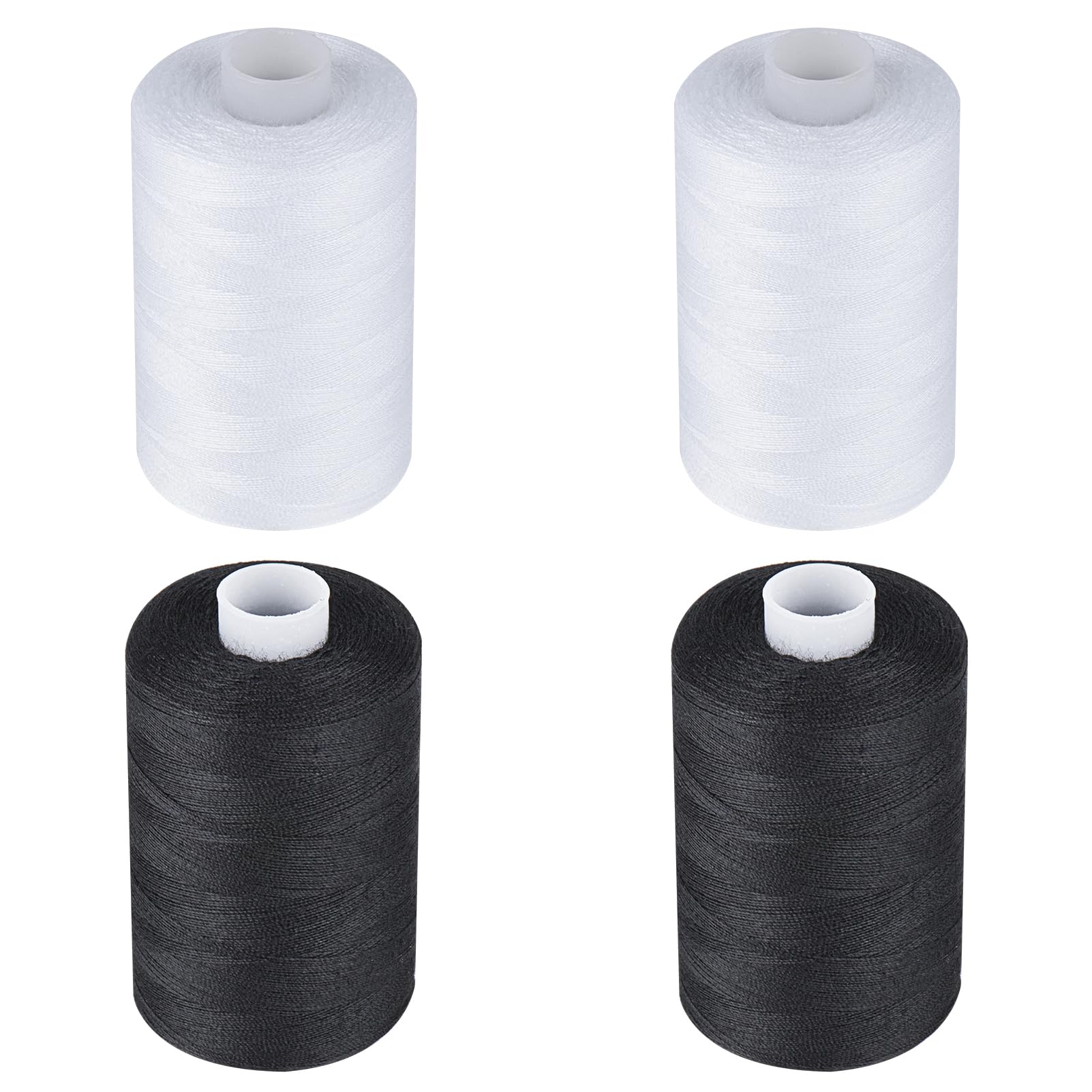 Simthread All Purpose Sewing Thread, 4 Spools Each 1000 Yards of Polyester Threads for Sewing Machine, Sewing Machine Supplies for Beginners, Hand Stitching, Quilting, Serger (2 White+2 Black)