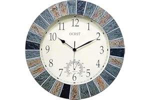 OCEST 13 Inch Large Outdoor Indoor Clock, Waterproof Wall Clock with Thermometer, Weather-Resistant Non-Ticking Battery Opera