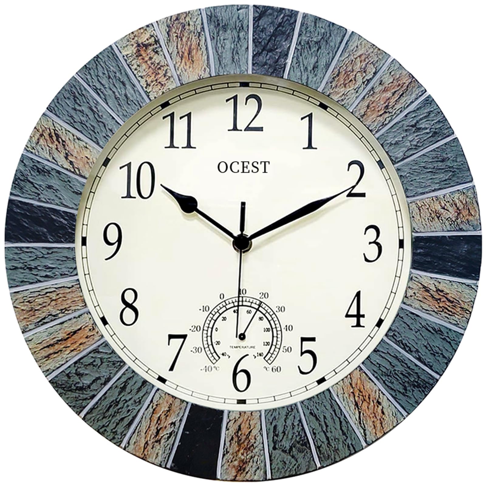 Photo 1 of OCEST 13 Inch Large Outdoor Indoor Clock, Waterproof Wall Clock with Thermometer, Weather-Resistant Non-Ticking Battery Operated Decor for Patio, Pool, Lanai, Fence, Porch, Garden?Brown?