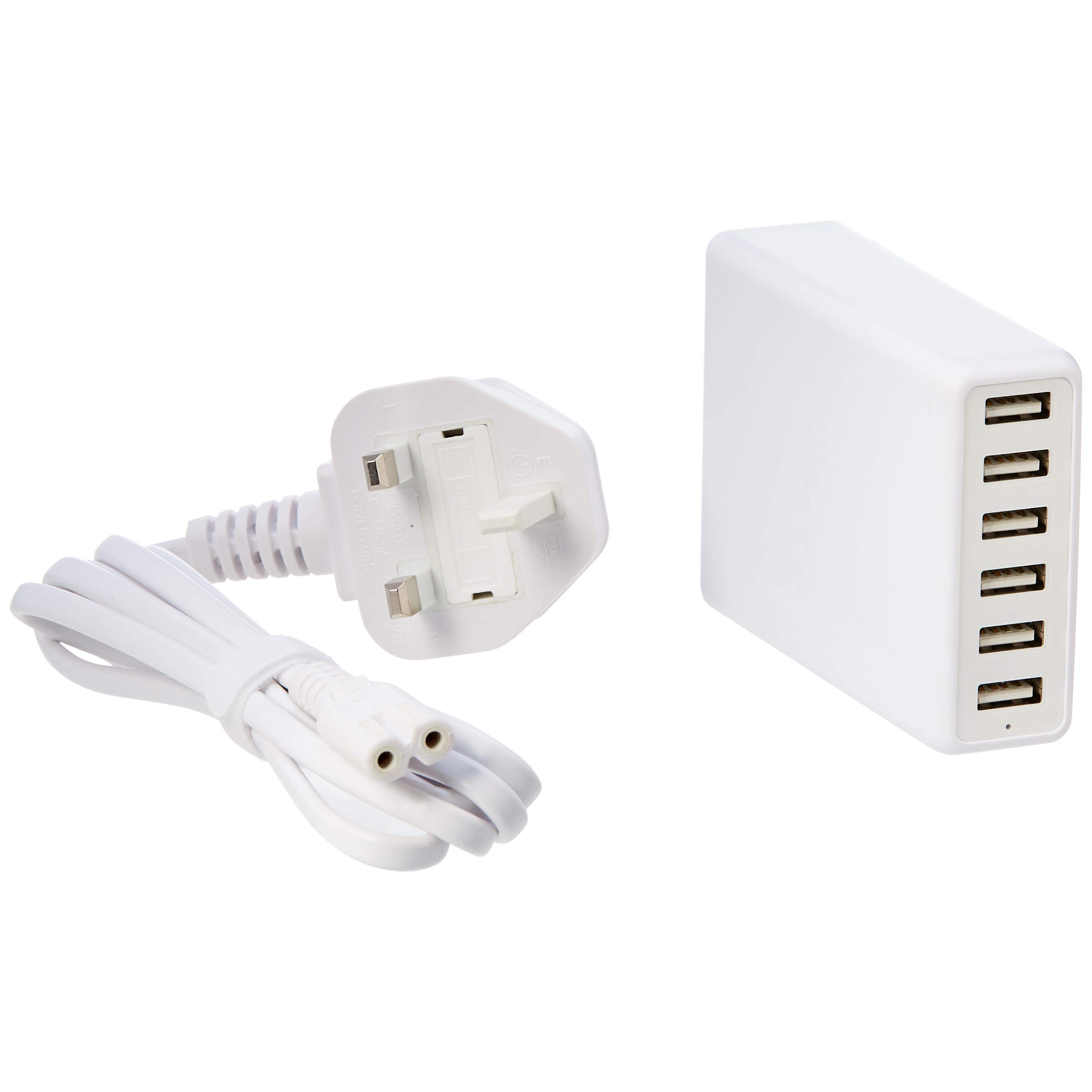 Amazon Basics 60W 6-Port USB Wall Charger - White