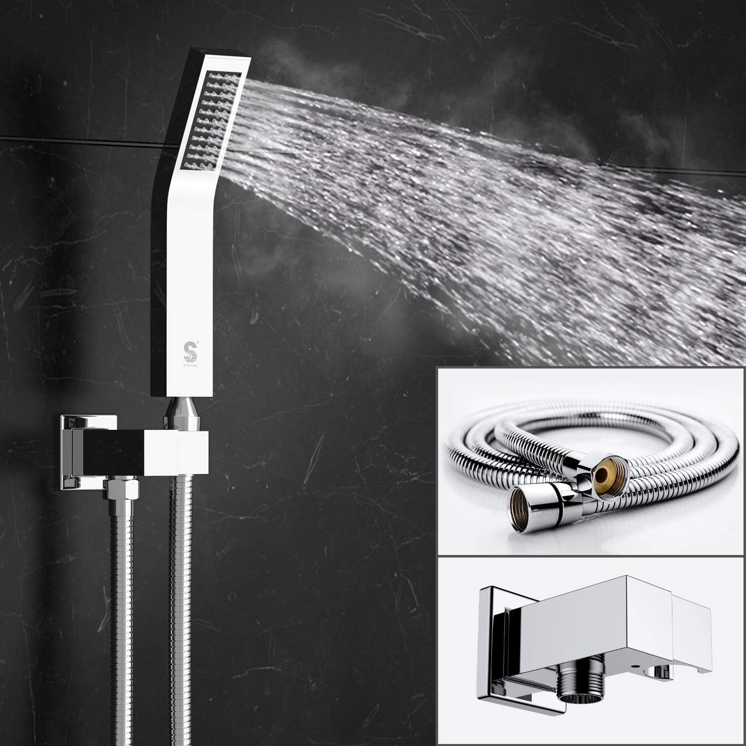 SR SUN RISE 16 Inches Polished Chrome Shower Faucet System Bathroom Luxury Rain Mixer Shower Faucet Set Ceiling Mounted Rainfall Shower Head Set (Contain Shower Faucet Rough-In Valve Body and Trim) - - 