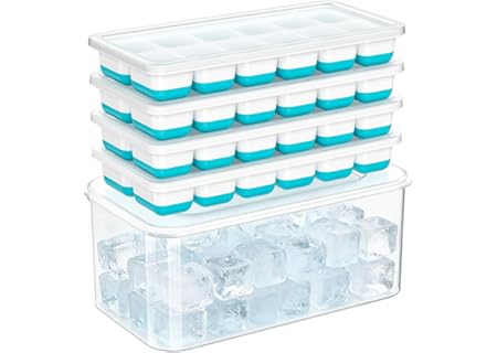 NFK Ice Cube Tray with Lid & Bin - 4 Pack 48 Cubes Stackable Silicone Trays for Freezer with Storage Container, Leak-Proof…