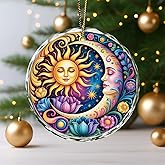 Elivita Moon Sun Glass Ornament – Handcrafted Hanging Decoration, Elegant Celestial Keepsake with Unique Sun and Moon Design, for Home, Spiritual Décor, or Holiday Tree