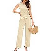 Casly Lamiit Womens Two Piece Outfits 2026 Summer Ribbed Knit Button Beach Vacation Casual Wide Leg Pants Lounge Sets