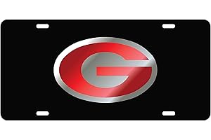 CRAFTIQUE Georgia Bulldogs Mirror Laser License Plate Tag Black background, Silver, Mirror Red - G Logo