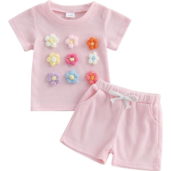Conjunto De Top Con Volant Sólido Y Falda Con Tampado Floral Diminuto Para Niña Bebé | Mode