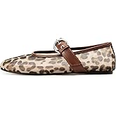 Gothictor Leopard Flats for Women Mesh Flats Ballet Flats Mary Jane Flats Women's Dress Shoes Ballet Shoes