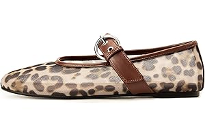 Gothictor Leopard Flats for Women Mesh Flats Ballet Flats Mary Jane Flats Women's Dress Shoes Ballet Shoes