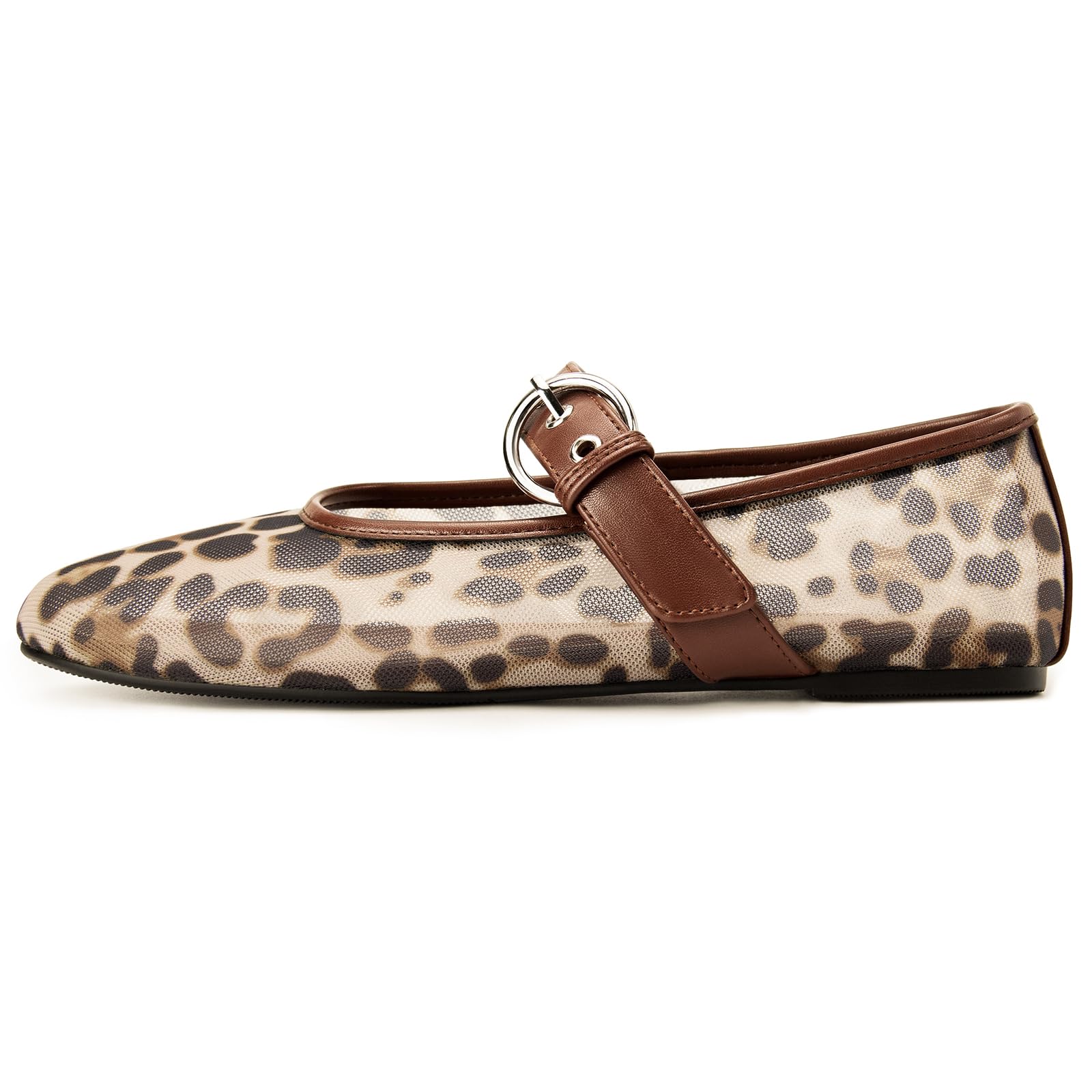 Gothictor Leopard Flats for Women Mesh Flats Ballet Flats Mary Jane Flats Women's Dress Shoes Ballet Shoes