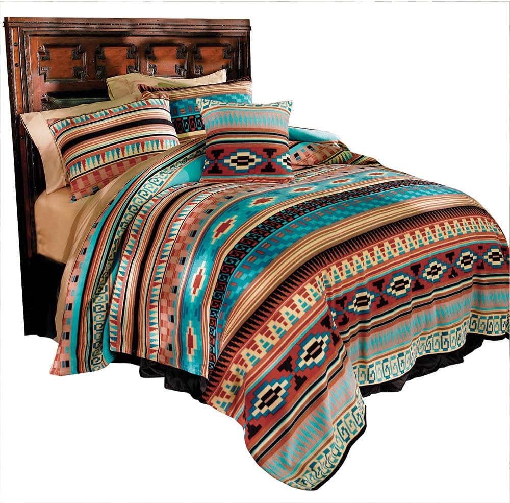 Bits and Pieces - Mesa Fleece Blanket Bedding - Southwestern Character Whisper-Weight Fleece - Queen Size - Super-Soft Reversible Carefree Polyester - Easy Care Machine Washable