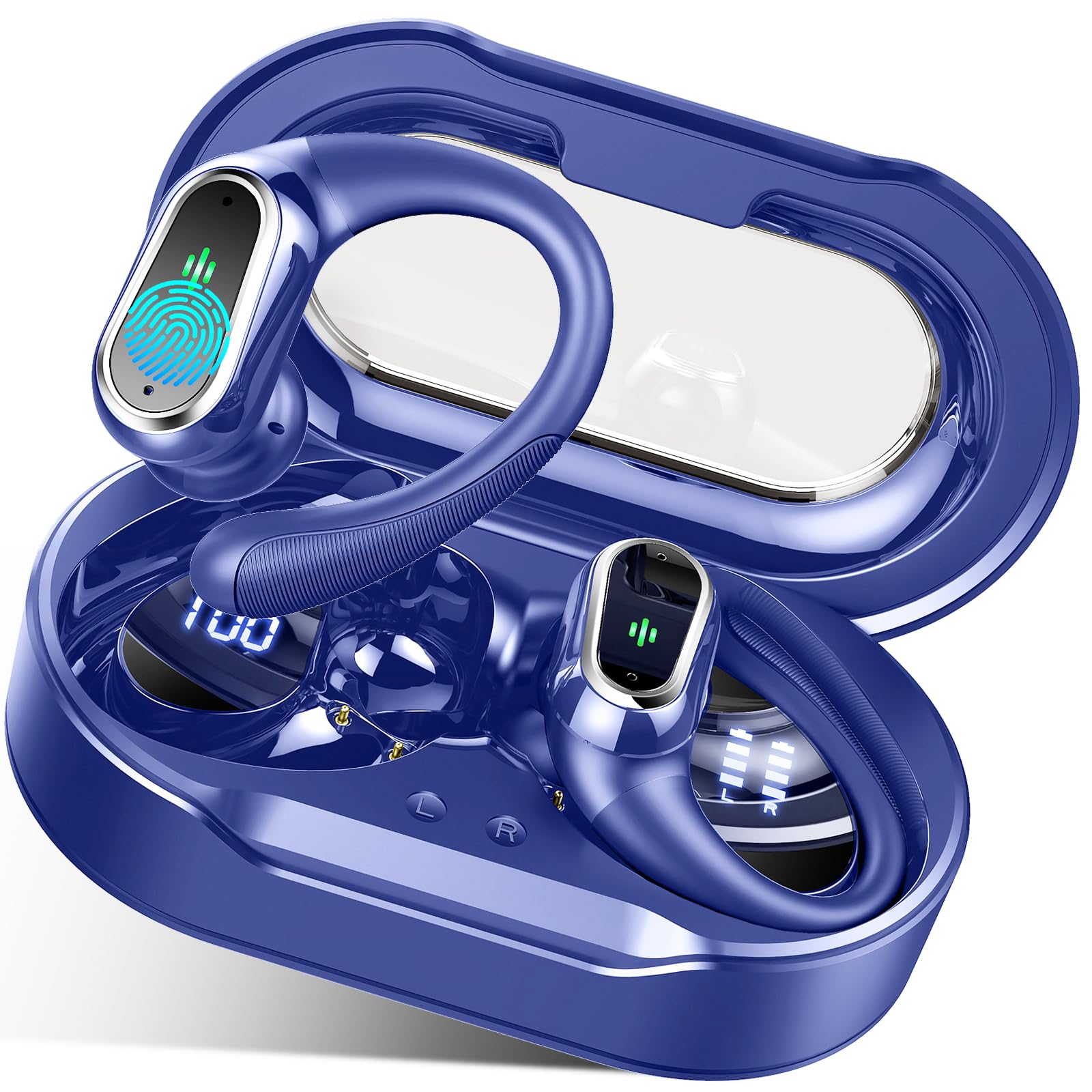Photo 1 of Wireless Earbuds, 2025 Bluetooth 5.4 Headphones Sport, Bluetooth Earbuds with ENC Noise Canceling Mic, 50H Stereo Wireless Headphones IP7 Waterproof with Earhooks, Dual LED Display for Workout/Running