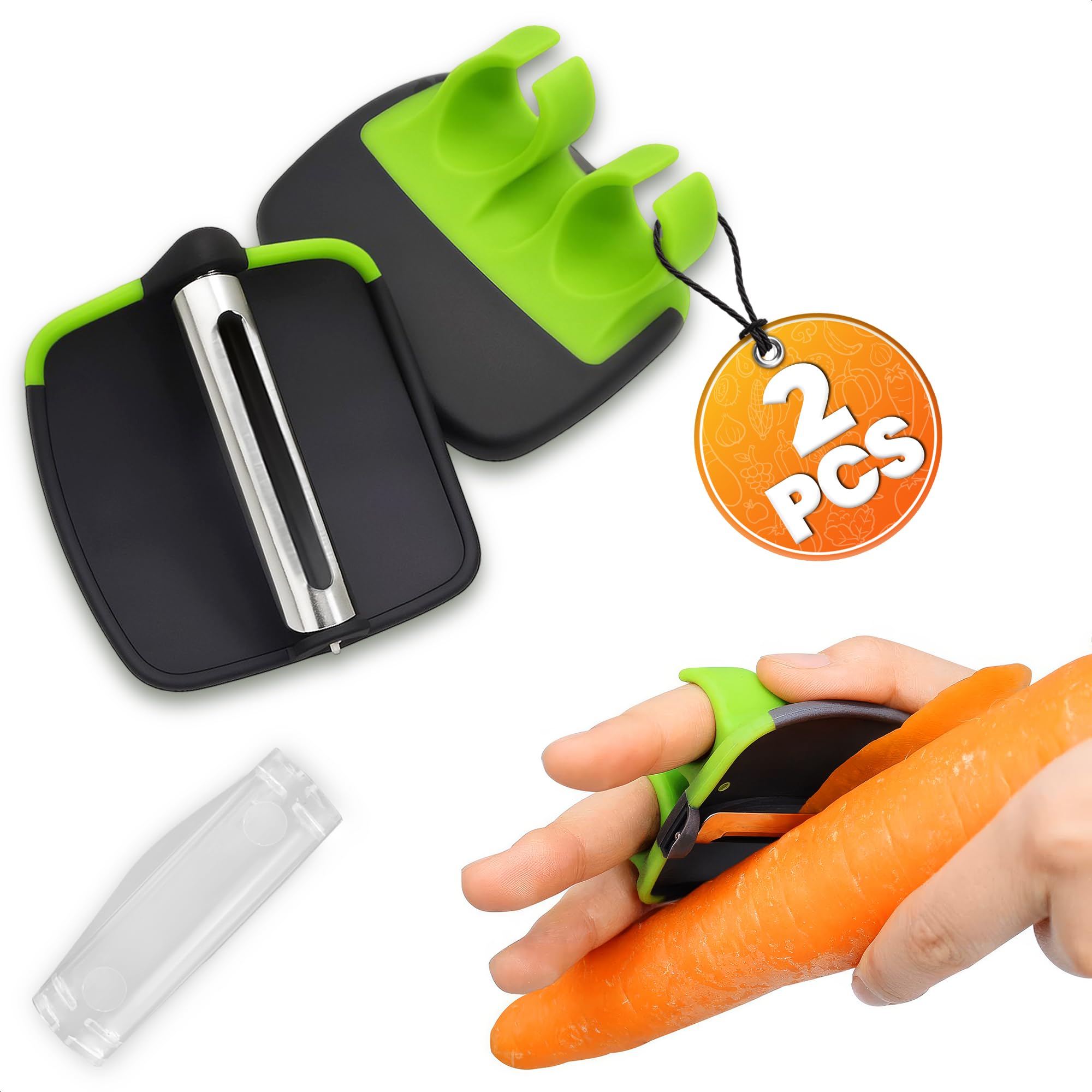 Photo 1 of 2Pcs Finger Grip Vegetable Peelers for Kitchen - Silicone Palm Peeler with Sharp Double-Sided Blade, Non-Slip Handle, Dishwasher Safe - Versatile for Fruits, Veggies, Potato & Carrot Peeler Tool