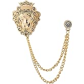 A N KINGPiiN Golden Crowned Lion King with Hanging Chain Lapel Pin, Brooch Suit Stud, Shirt Studs Men's Accessories