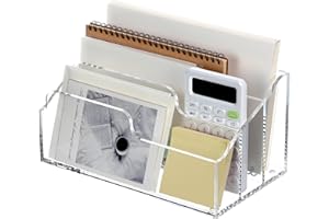 SANRUI Acrylic Desktop File Mail Organizer Sorter Box, 3 Compartments Clear Countertop Office Accessories Paper Storage Holder, Multifunction Envelope Letter Folder Racks for Office,Home, School