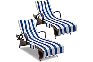 NISDOING Lounge Chair Towel Cover, Beach Chair Cover (Pack of 2), Pool Lounge Chair Covers for Outdoor,Garden, Beach,Sun Lounger,Hotel Pool, 85" X 30"Large Size and No Sliding, Royal Blue Stripe