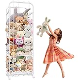 zuughay Stuffed Animal Zoo Storage Holder - Tall Metal Plushie Cage with Elastic Cords & 360° Lockable Wheels - Extra Large Toy Organizer for Nursery, Kids Playroom & Bedroom, White