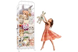 Stuffed Animal Zoo Metal Tube, Large Stuffed Animal Storage, Organizer with 360° Brake Wheels, White Plushies Storage Elastic