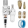 NANPU 1/4" NPT Auto-Drain Air Filter Regulator Lubricator Combo (FRL) Water/Oil Trap Separator - Gauge(0-150 psi), 5 Micron Brass Element, Poly Bowl, Metal Bracket
