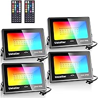 USTELLAR 4 Pack 25W RGB LED Flood Light 250W Equiv. Color Changing Floodlights, Warm White 2700K IP66 Colored Spotlight Stage