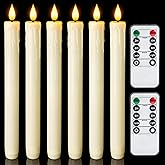 Homemory Real Wax LED Flameless Taper Candles with Remote Timer, 9.6 Inches Ivory Fake Candlesticks, Dripless Battery Operated Window Candle with 3D Flickering Flame for Fireplace Xmas Halloween