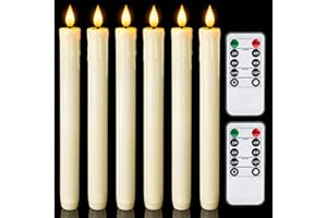 Homemory Real Wax LED Flameless Taper Candles with Remote Timer, 9.6 Inches Ivory Fake Candlesticks, Dripless Battery Operated Window Candle with 3D Flickering Flame for Fireplace Xmas Halloween