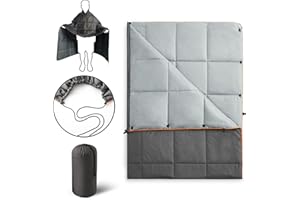 UNIKOME Outdoor Camping Blanket - Packable Waterproof Travel Blanket, Warm & Lightweight with Corner Loops for Cold Weather Hiking, 75"×52", Grey&Light Grey