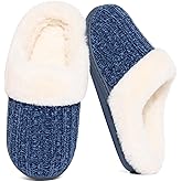 Evshine Warm Knit House Slippers for Women Comfy Wool-Like Lined Chenille Slippers with Memory Foam and Indoor Outdoor Soles