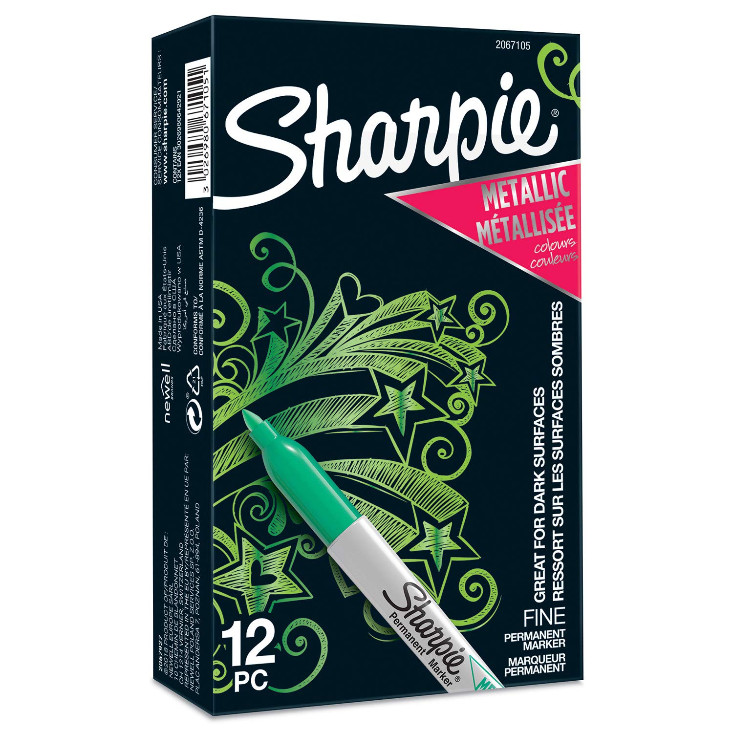 Sharpie Metallic Permanent Markers | Fine Point | Emerald Metallic | 12 Count