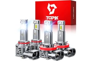 TOPIK 9005 H11 Light Bulbs Combo 800% Brighter 64000LM 6500K Cool White, Plug N Play, 50000Hrs Lifespan, No Flicker, 99% Compatibility, HB3 H9 H8 Light for Off-Road Use or Fog Light, Pack of 4