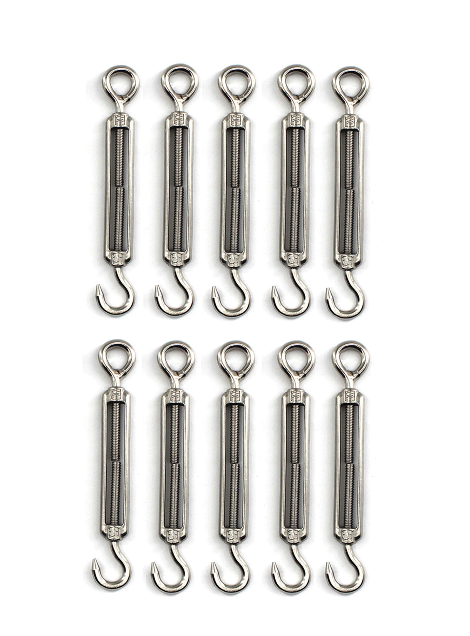 Turnbuckle wire tensioner Faspiroty M5 10 pack 304 stainless steel adjustable hook&eye set heavy duty