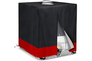 MRWiZMS IBC Tote Cover for 275 Gallon (1000L),600D Heavy Duty IBC Tote Cover,with Zipper,Outdoor IBC Ton Barrel Rain Barrel Water Tank Protective Cover,Weather Resistant & UV Protection (Black & Red)