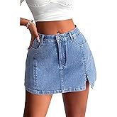 ELLEVEN Women’s Side Slit Denim Skort, High-Stretch,High Waisted,Y2K Mini Jean Skirt Shorts with 5 Pockets