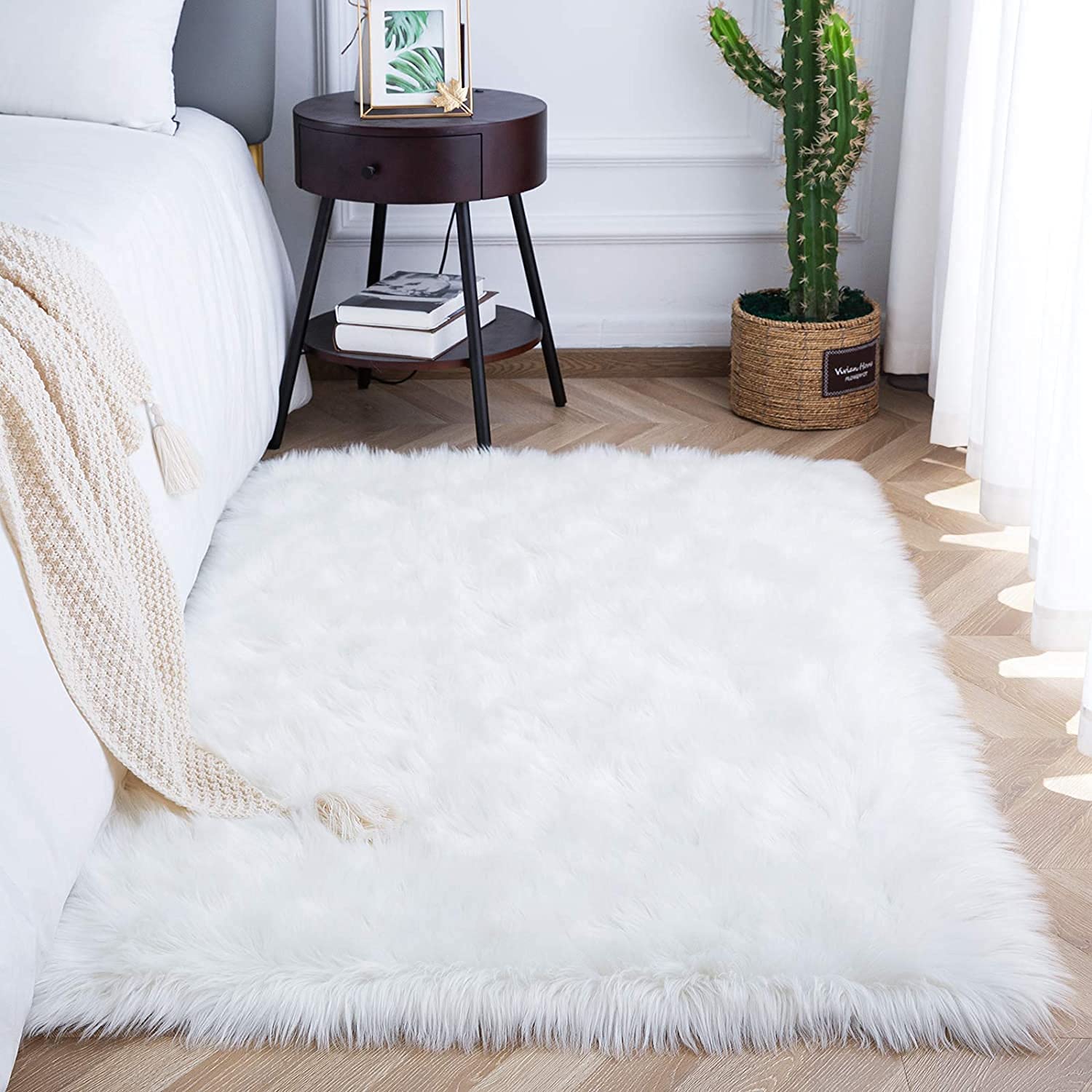 SXYHKJ Faux Sheepskin Rugs, Soft Fluffy Faux Chair Cover Hairy Washable Carpet Non Slip Mats for Chair Bed Sofa Floor with Extra Long Wool (White, 80x180CM)