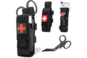 BACKTIME Tourniquet Pouch Kit with Metal TQ and Trauma Scissors, Nylon Molle Tourniquet Holder for Gun Holster, Tourniquet Kit with Shear, Upgrade Aluminum Alloy Windlass Rod Tourniquet, Black Color