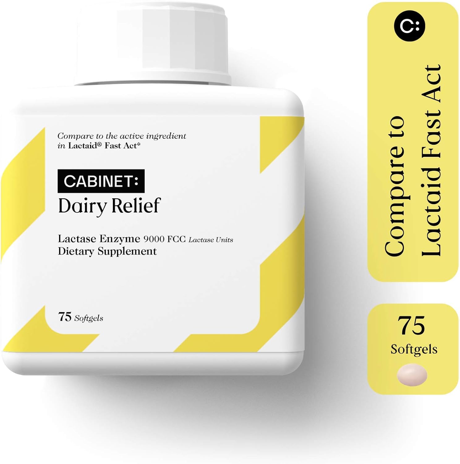 Cabinet Fast Acting Dairy Relief Lactose Enzymes, 75 Softgels, Help Prevent Gas, Bloating, Diarrhea, Intolerance, or Sensitivity, Comparable to Lactaid: Health & Personal Care