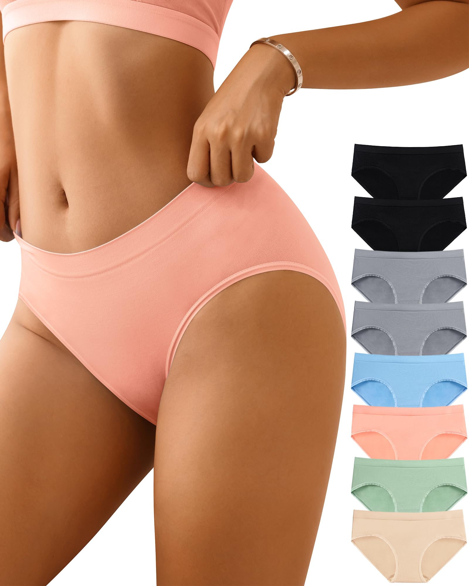Photo 1 of CULAYII Moisture Wicking Underwear for Women Seamless Ladies Panties Soft Breathable Comfortable Hipster Panties for Women 8 Pack Size M-L