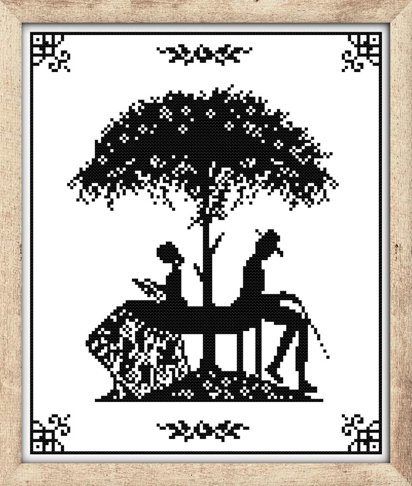 Stamped Cross Stitch Kits Black and White Character 14Count 29cmx33cm DIY Needle Work for Home Decor