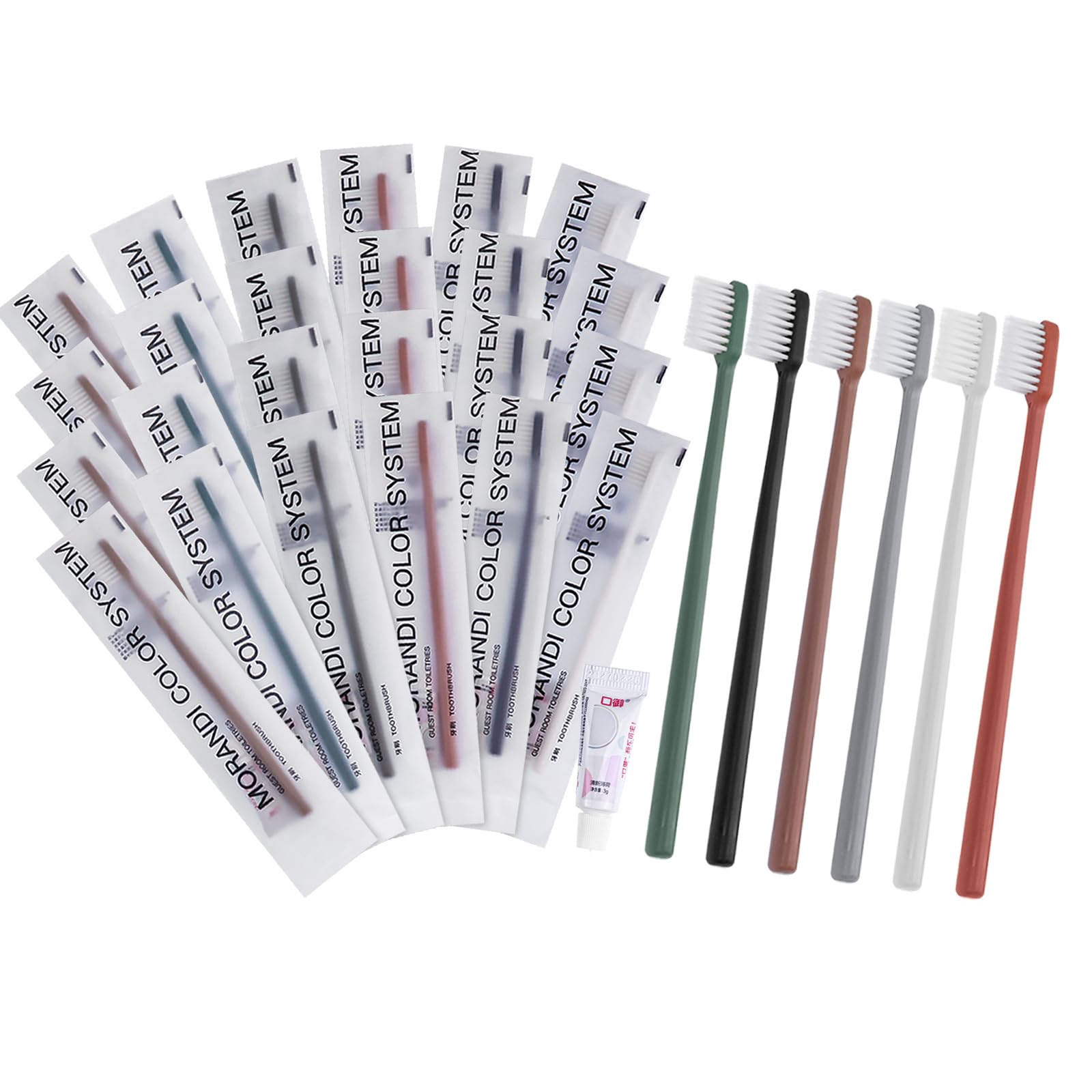 Disposable Toothbrush, Disposable Toothbrush and Toothpaste, Hotel Toothbrush Set, Individually Packaged, 6 Colors, Delicate and Practical, Suitable for Hotel, Home, Camping, Travel (PACK-60)