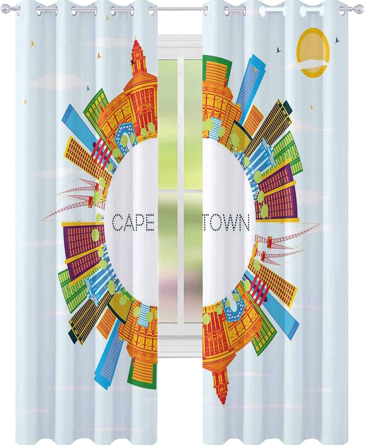 YUAZHOQI Blackout Curtains Cape Town Skyline with Color Buildings Blue